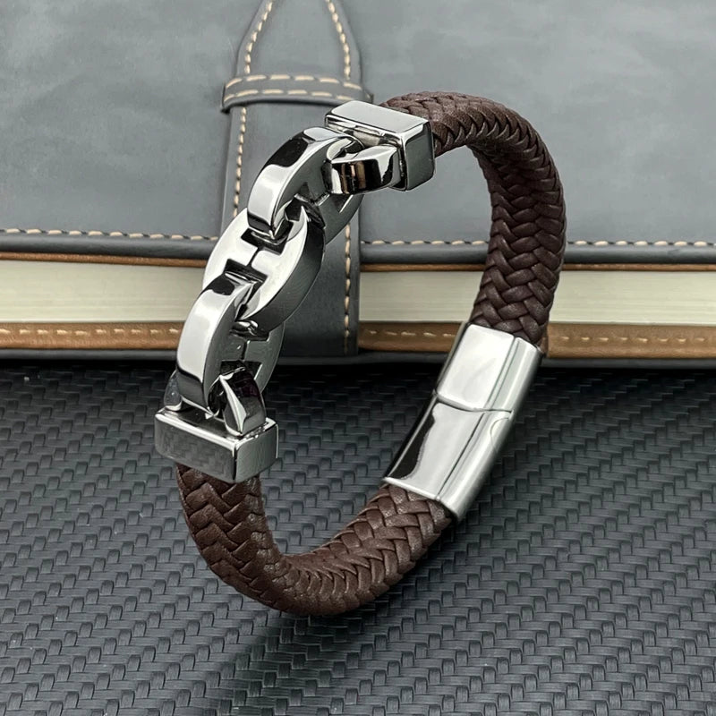 Martin – Armband aus echtem Leder & Edelstahl - Punk-Stil
