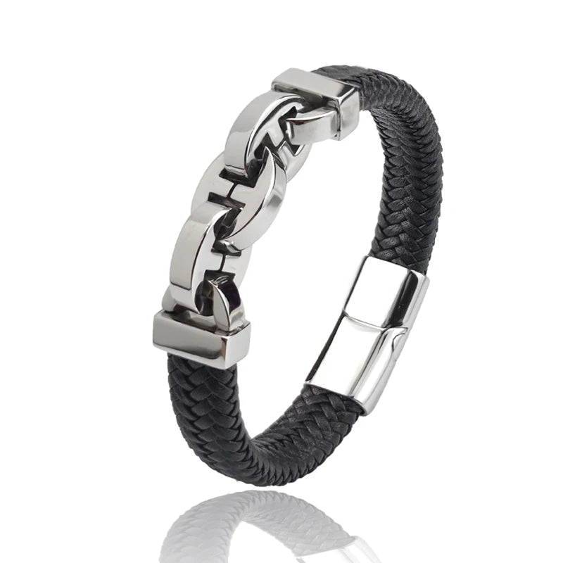 Martin – Armband aus echtem Leder & Edelstahl - Punk-Stil