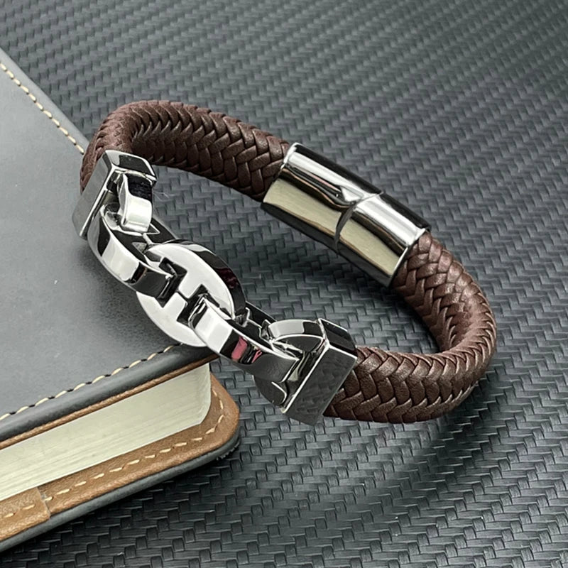 Martin – Armband aus echtem Leder & Edelstahl - Punk-Stil