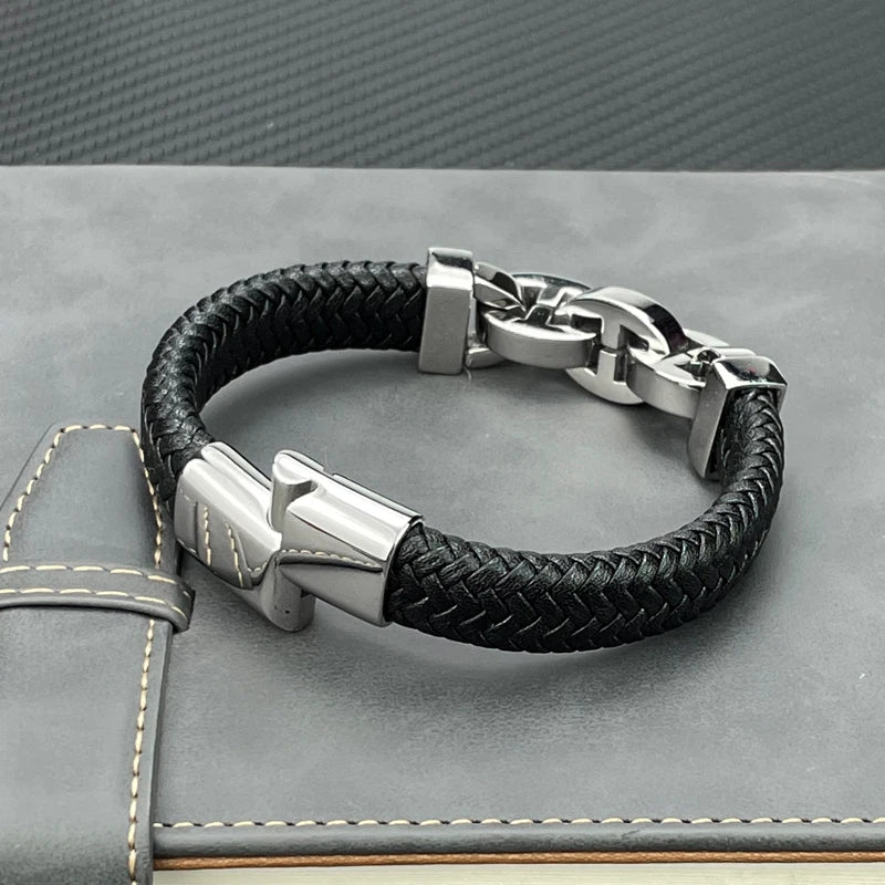 Martin – Armband aus echtem Leder & Edelstahl - Punk-Stil