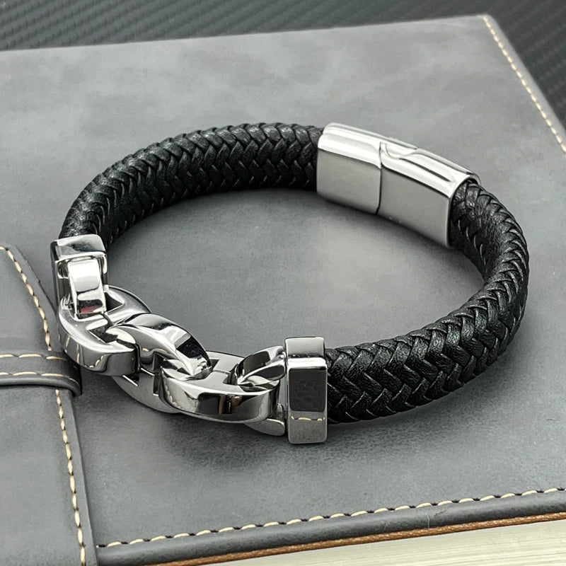 Martin – Armband aus echtem Leder & Edelstahl - Punk-Stil