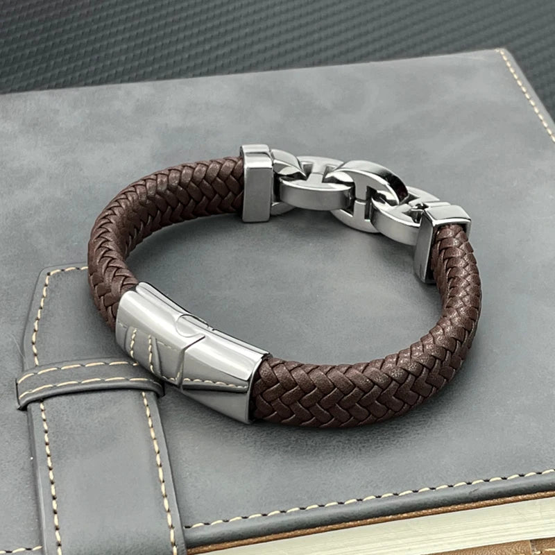 Martin – Armband aus echtem Leder & Edelstahl - Punk-Stil