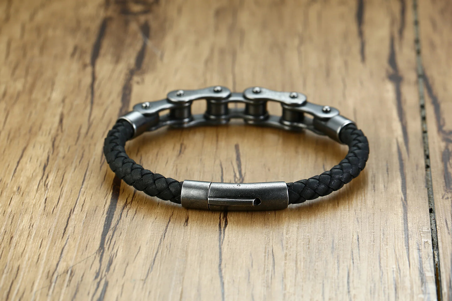 Biker – Armband im Fahrradketten-Design | Edelstahl & Leder