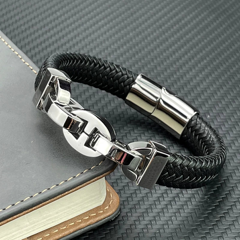 Martin – Armband aus echtem Leder & Edelstahl - Punk-Stil