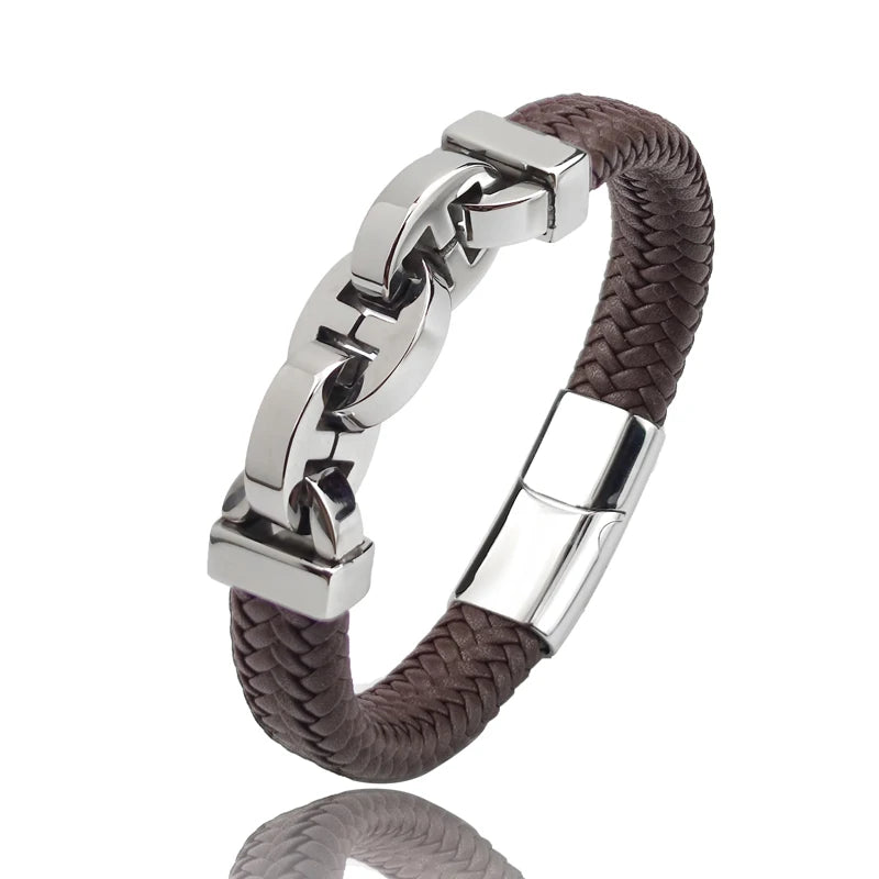 Martin – Armband aus echtem Leder & Edelstahl - Punk-Stil
