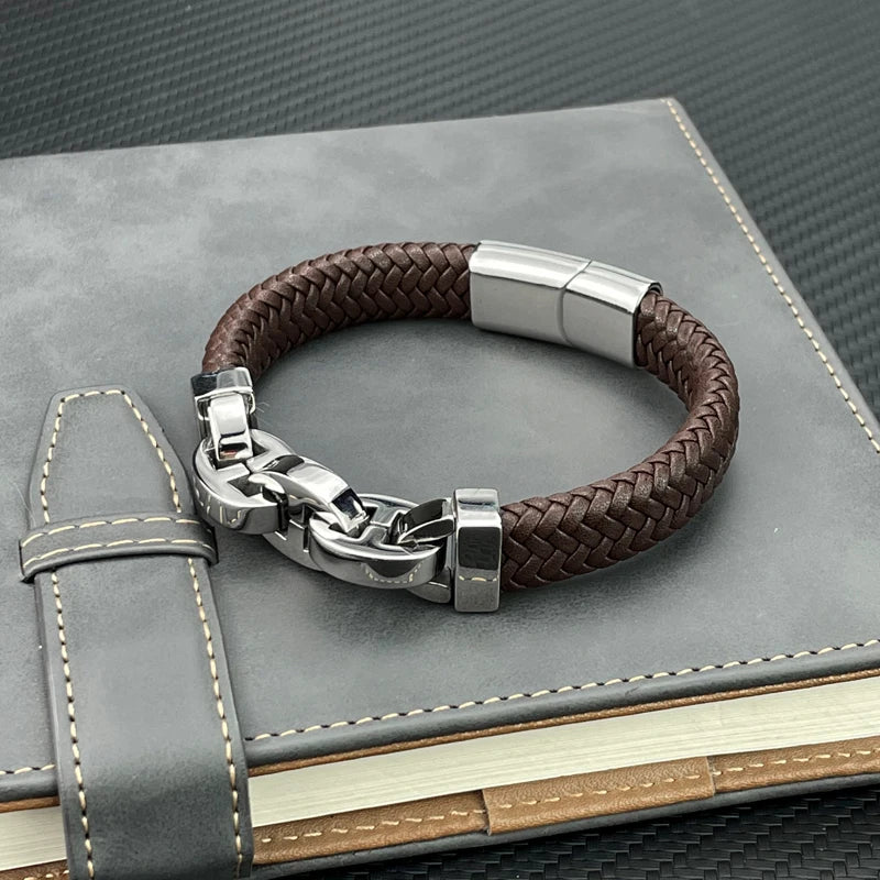 Martin – Armband aus echtem Leder & Edelstahl - Punk-Stil