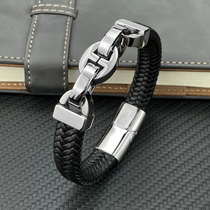 Martin – Armband aus echtem Leder & Edelstahl - Punk-Stil