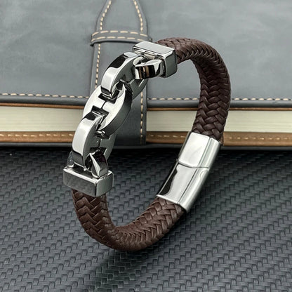 Martin – Armband aus echtem Leder & Edelstahl - Punk-Stil
