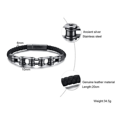 Biker – Armband im Fahrradketten-Design | Edelstahl & Leder