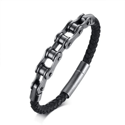 Biker – Armband im Fahrradketten-Design | Edelstahl & Leder