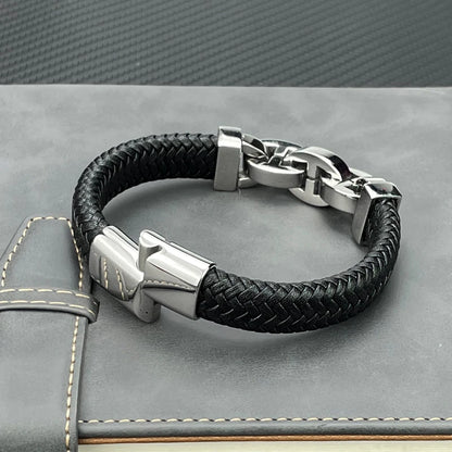 Martin – Armband aus echtem Leder & Edelstahl - Punk-Stil