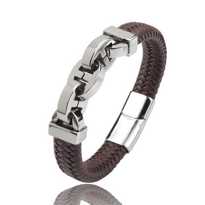 Martin – Armband aus echtem Leder & Edelstahl - Punk-Stil