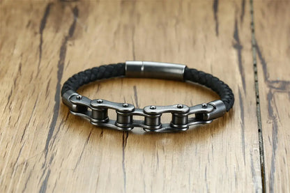 Biker – Armband im Fahrradketten-Design | Edelstahl & Leder